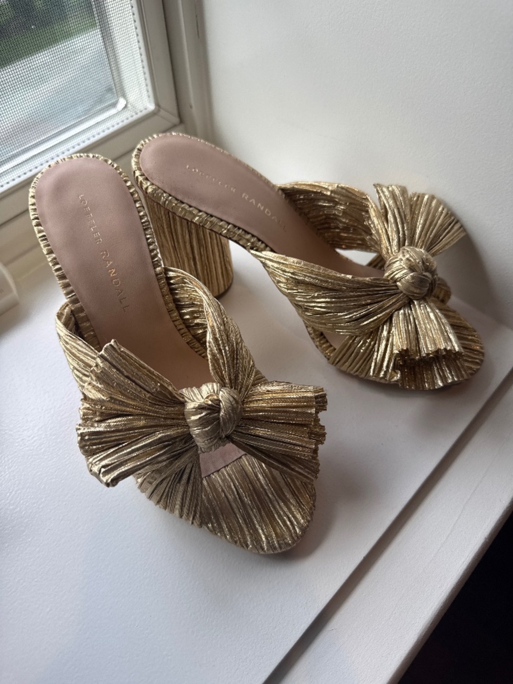 Worn once! Loeffler Randall Women’s Penny Pleated High Heel Slide Sandals
